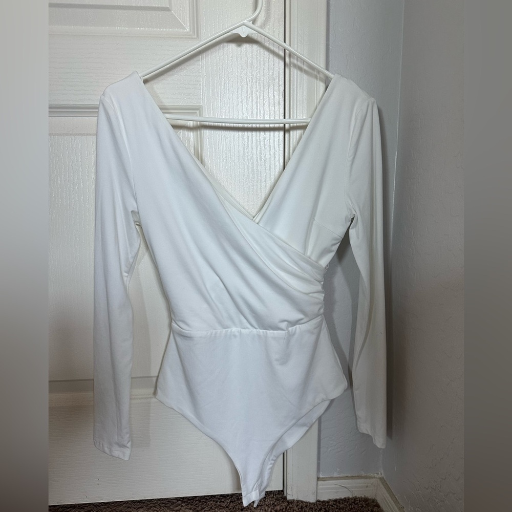 White Long Sleeve Wrap Bodysuit
